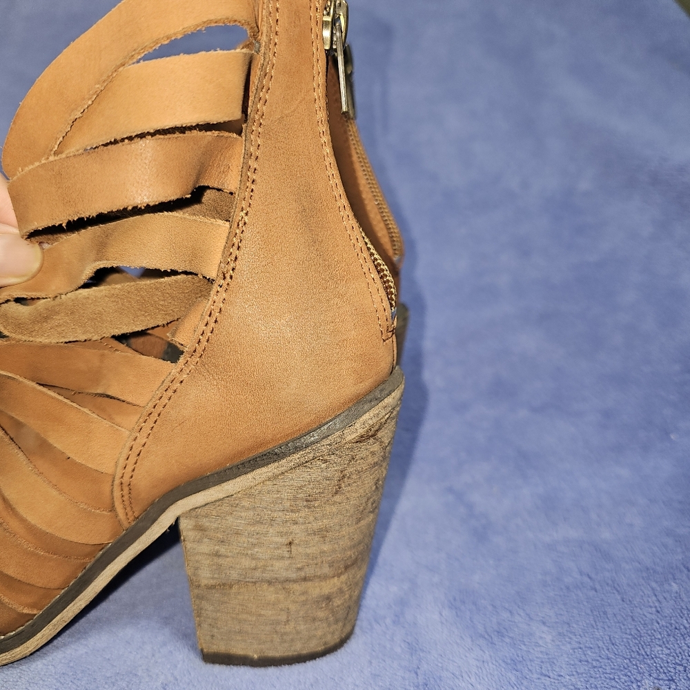 Free People Hybrid strappy cognac leather heeled ankle boots women's - Picture 4 of 16